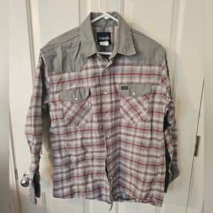 Wrangler Western Brushpopper Canvas Pearl Snap Long Sleeve Shirt Starched Size L